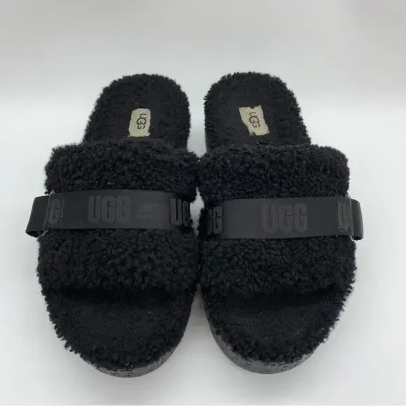 UGG Fluffita Platform Sheepskin Slipper Black Size 9/9.5 Lounge Travel Fuzzy - Picture 6 of 11